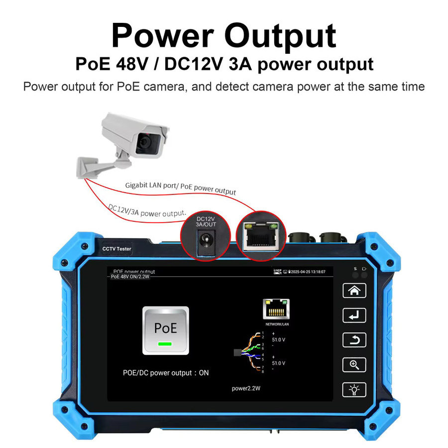 POMIACAM 5,4 Zoll IPS 8K H.265 IP und 8MP Koax Kameratester mit PoE ONVIF TDR AHD HDMI VGA Eingang für CCTV Diagnose in Blau - Bild 4