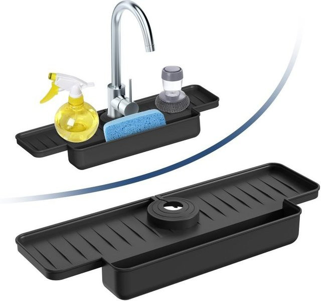 Yiran Furniture Silikon Spülbecken Spritzschutz und Abtropfgestell mit Schwammhalter in Grau - Bild 1
