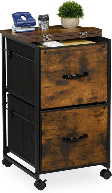 Relaxdays Rollcontainer mit 2 Schubladen und Hängeregister im Industrial-Stil, Braun/Schwarz, B/T/H: 68 x 40 x 40 cm - Bild 1