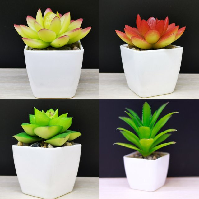 Uflower Mini künstliche Sukkulenten als Bonsai-Pflanze in Grün für die Desktop-Dekoration im Büro oder Garten - Bild 1