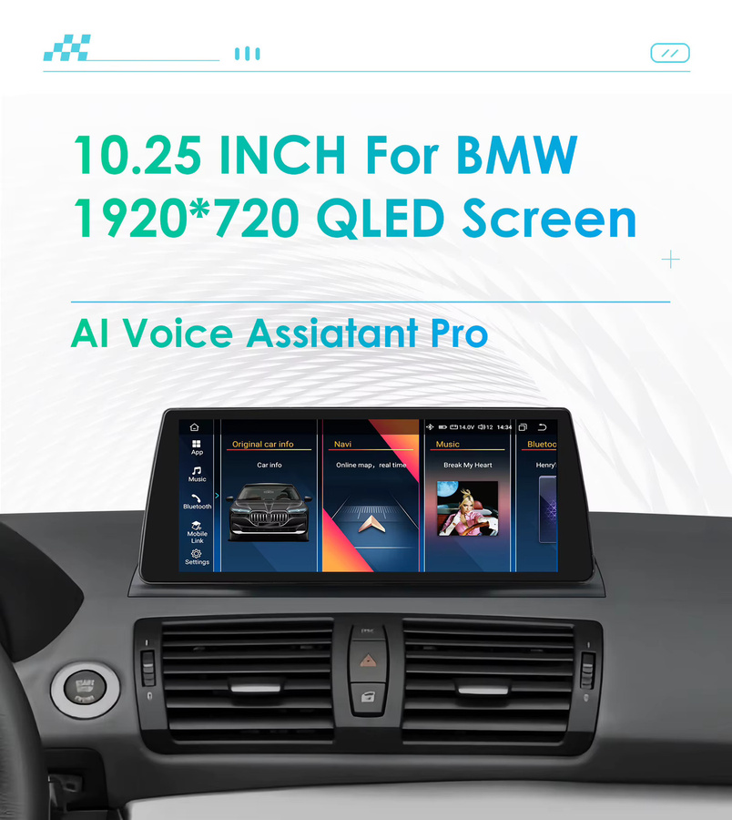 Hizpo Android Auto Autoradio mit 10,25 Zoll Display für BMW 1er 2006 - 2012 E81 E82 E87 E88 CCC CIC, CarPlay, WiFi, Bluetooth, GPS und 4G in Schwarz - Bild 2