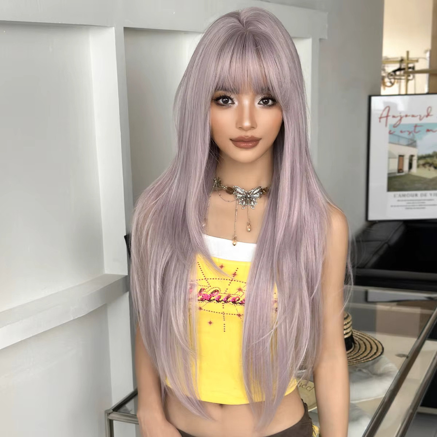 NAMM Perücke für Damen, mittellang, aschviolett, gerade, Pony, Kunstfaser - Bild 2