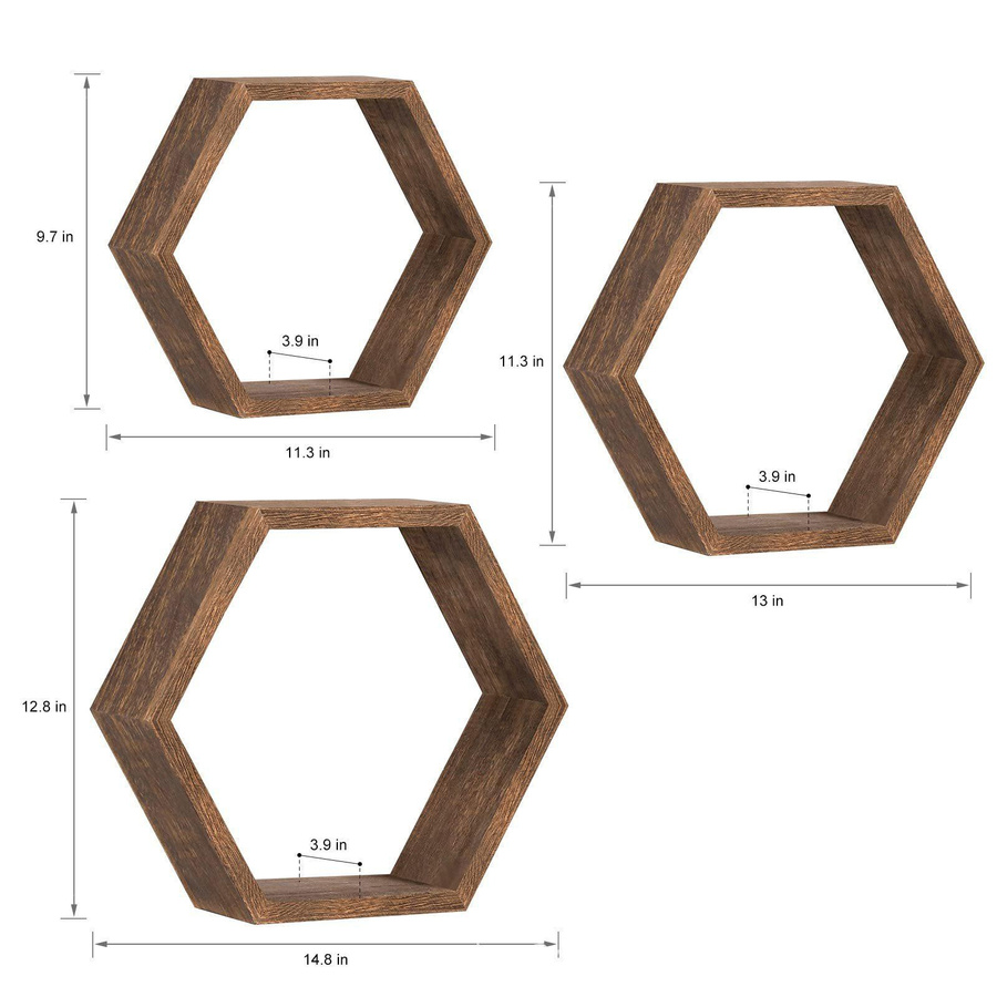 Yiran Furniture Wandregal aus Holz und Bambus in Sechseck-Form, braun, modernes Wandgitter für Sukkulenten und Dekoration im Wohnzimmer - Bild 3