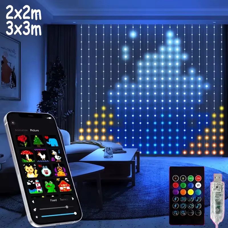 TLEDMP Intelligente RGBIC Vorhang-Lichterkette mit 400 LED, Multicolour Fenster-Hängeleuchte mit App-Steuerung, Fernbedienung, Musiksynchronisierung und USB-Anschluss - Bild 2