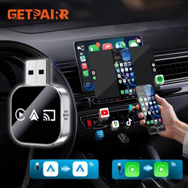 Getpairr Wireless CarPlay und Android Auto Adapter in Schwarz mit Bluetooth 5.0 und 5G WiFi für Bildschirm Mirroring und Sprachsteuerung - Bild 1