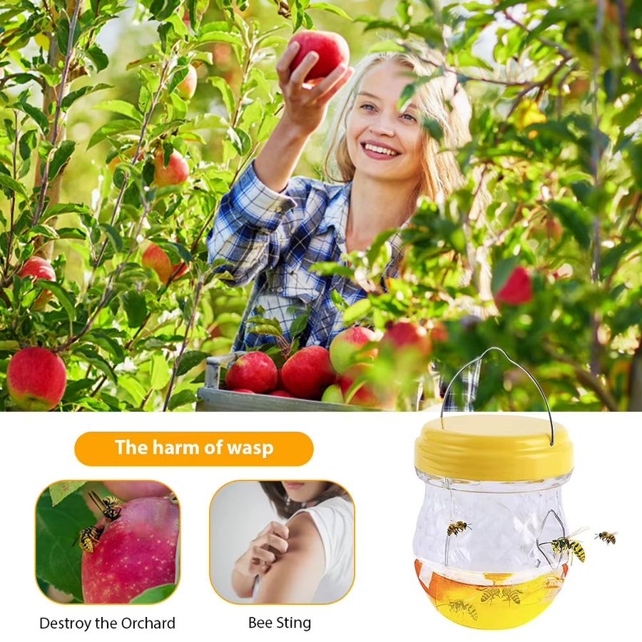 APWIKOGER Obstfliegenfalle für den Außenbereich zum Aufhängen, gelbe Insektenfalle zur Abwehr von Wespen, Hornissen und Fliegen für Garten und Bauernhof - Bild 3