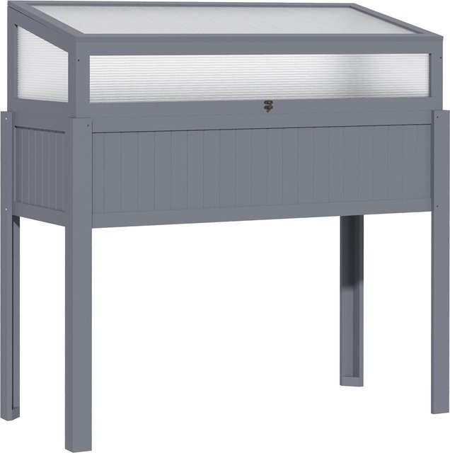 Outsunny 2-in-1 Hochbeet aus Tannenholz mit Gewächshaus aus Polycarbonat, Grau - Bild 1