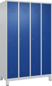 C+P Spind Classic PLUS Garderobenschrank mit 4 Abteilen, Zylinderschloss, 4 Garderobenhaken und mittiger Trennwand, Farbe: Grau/Blau, H x B x T: 195 x 120 x 50 cm - Bild 1