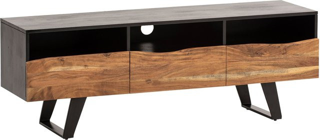 Schwarz lackiertes Lowboard aus Akazienholz mit Medienfächern B/H/T: 140 x 50 x 40 cm - Bild 1