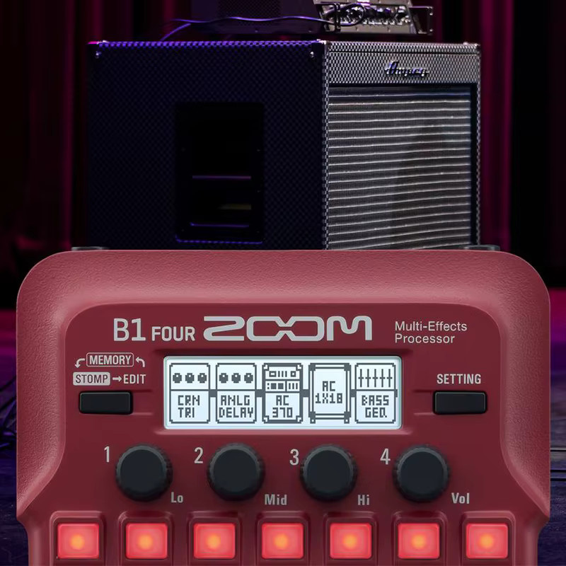 Zoom B1 FOUR Bass Multi-Effekt-Prozessor in Rot mit 60+ Effekten, Verstärkermodellierung, Looper und Rhythmussystem - Bild 3