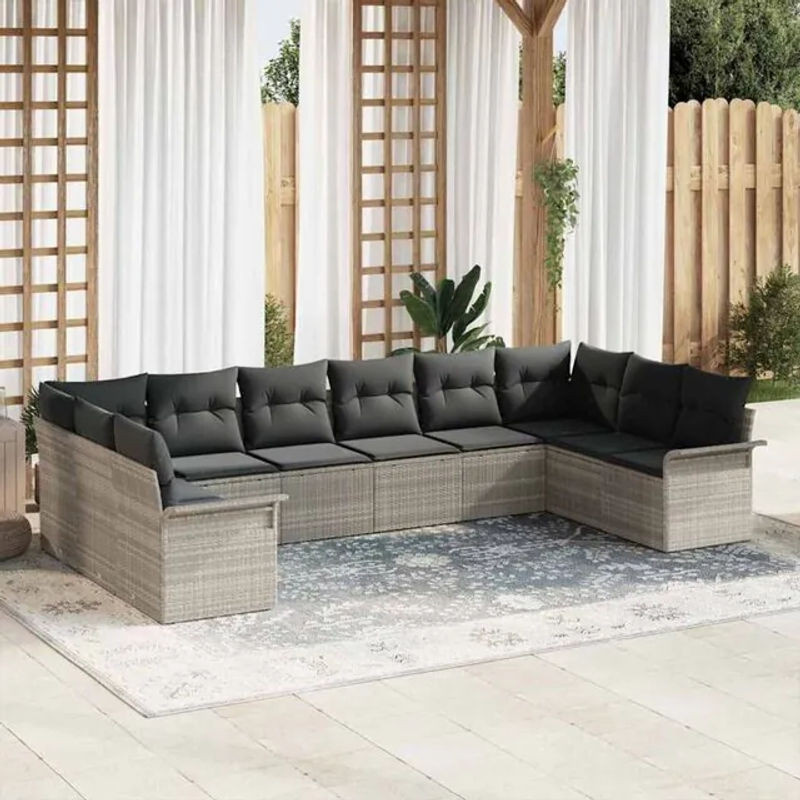 vidaxl Garten-Sofa-Set aus Poly-Rattan mit 10 Kissen in Hellgrau, modernes Design - Bild 1