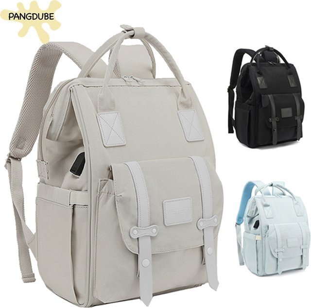 PANGDUBE Wickeltasche als Rucksack mit Kinderwagenhaken, wasserdicht und mit großer Kapazität, Grau/Beige - Bild 1