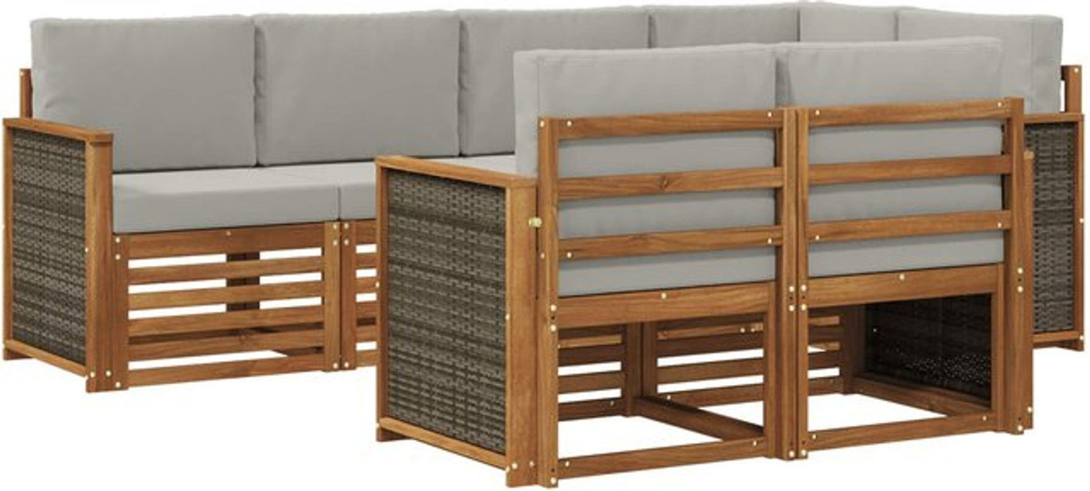 Modernes Ecksofa Set von vidaXL in Hellgrau und Natur mit 6 Kissen aus Polyester und Akazie - Bild 1