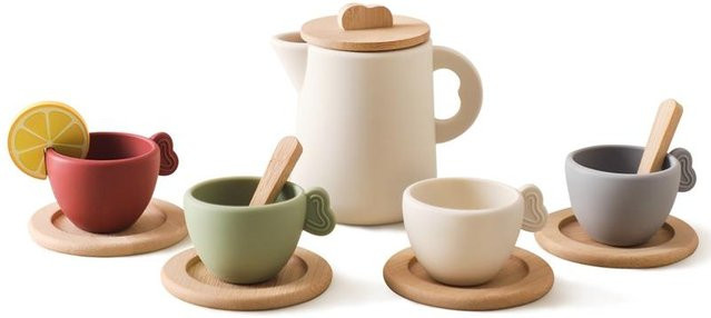 Bai Fen Bai dolls and toys Teekanne Teetasse Küchenutensil Holz Silikon Set - Bild 1