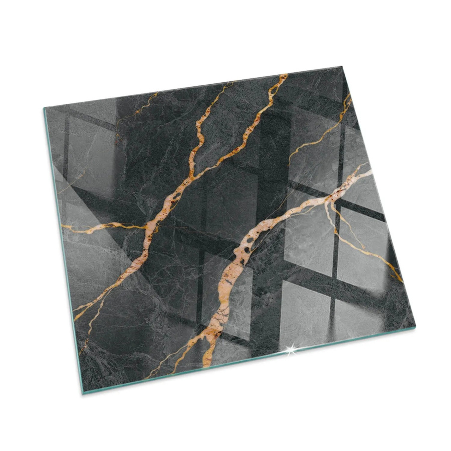 Tulup Glasplatte für Kamin und Öfen in Schwarz mit Marmor-Optik, B/B: 60 x 60 cm - Bild 2