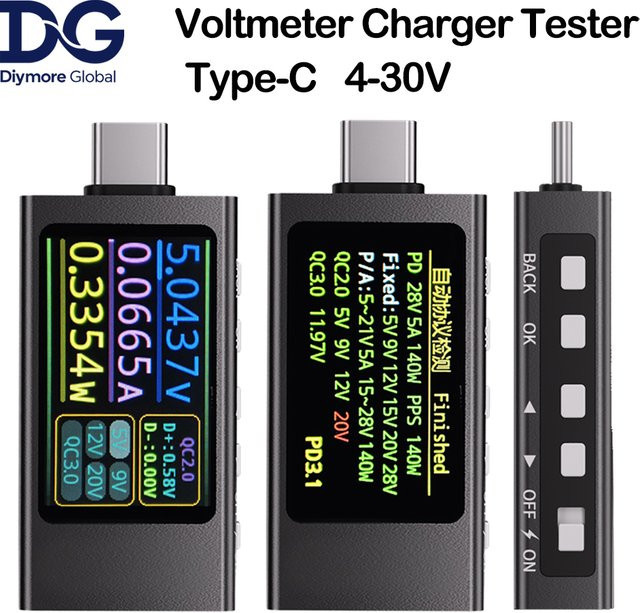 Diymore KWS-X1 Typ C Tester Voltmeter Amperemeter zur Schnelllade Erkennung und Kapazitätsmessung in Schwarz - Bild 1