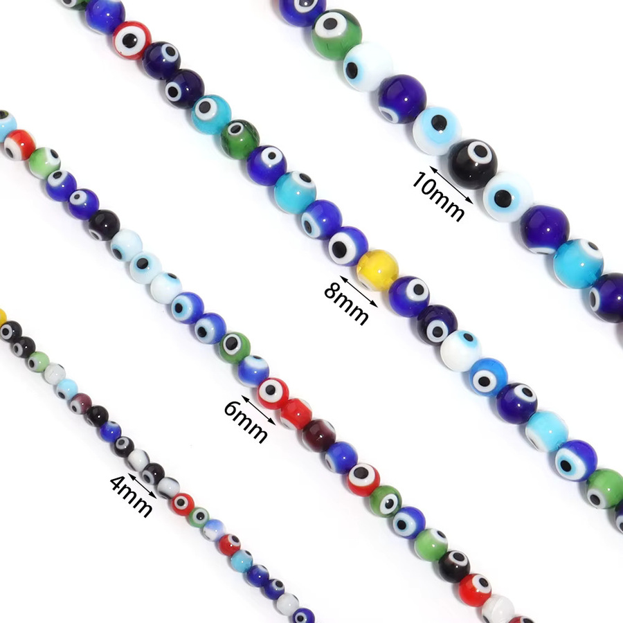 Glasperlen, Evil-Eye, bunt, rund, 4/6/8/10 mm, Unisex - Bild 3