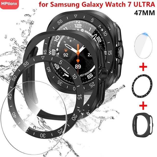 Mptionx Schutzset für Samsung Galaxy Watch 7 Ultra 47mm, Silikon, Silber - Bild 1