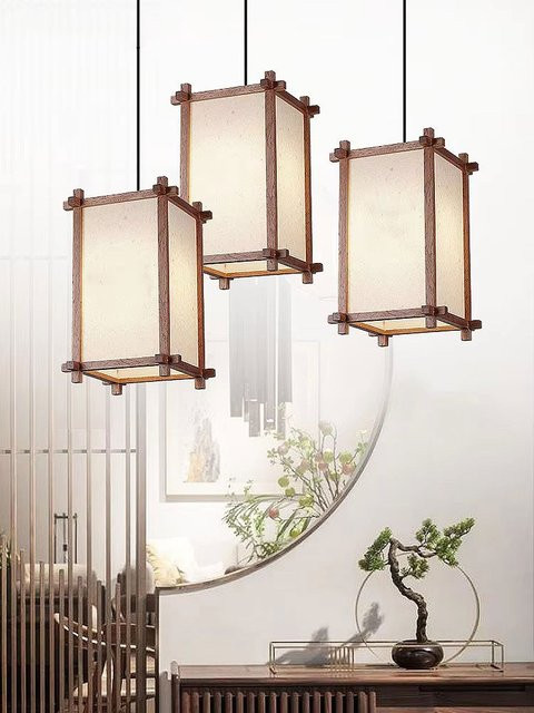 Ynhaw Vintage Holz Pendelleuchte im Zen-Stil für Flur und Esszimmer, Weiß - Bild 1
