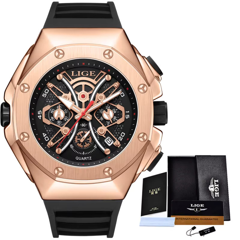 Lige Armbanduhr Chronograph, Silikon, Schwarz, Herren - Bild 6