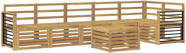 vidaXL Outdoor-Sofagarnitur aus Akazienholz in Weiß, 7-teiliges L-Shape Set mit Tisch und Polstern, B/T/H: 59 x 59 x 37 cm - Bild 1