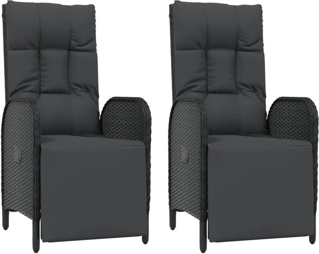 vidaXL Garten-Relaxsessel Set aus 2 Stück in Schwarz mit Kissen aus PE-Rattan und pulverbeschichtetem Stahl - Bild 1