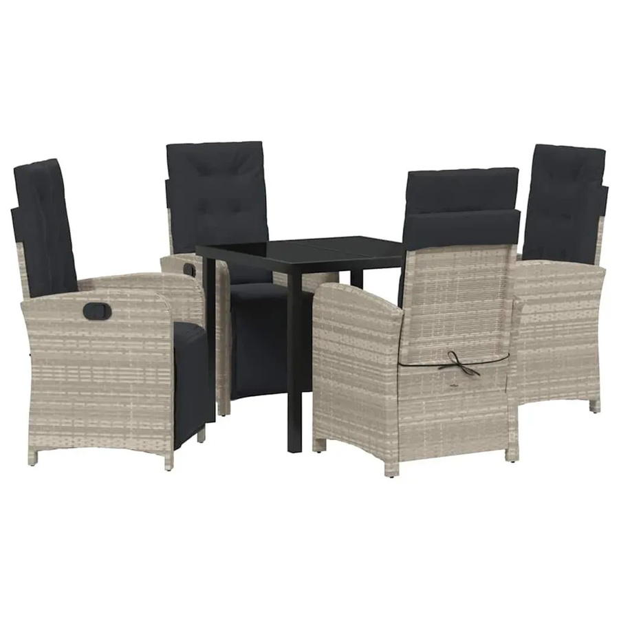 vidaXL Garten Essgruppe 5-teilig aus Poly-Rattan und Glas in Hellgrau mit quadratischem Tisch und 4 Stühlen - Bild 2