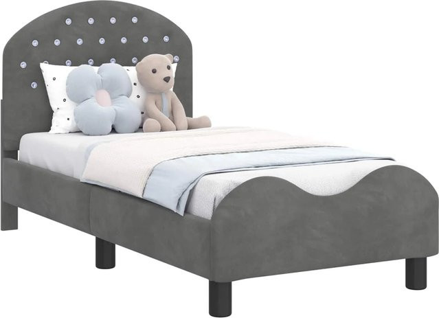 vidaXL Kinderbettgestell mit Kopfteil und Seitenfächern aus Samt in Anthrazit, B/T/H: 140 x 70 x 79 cm - Bild 1