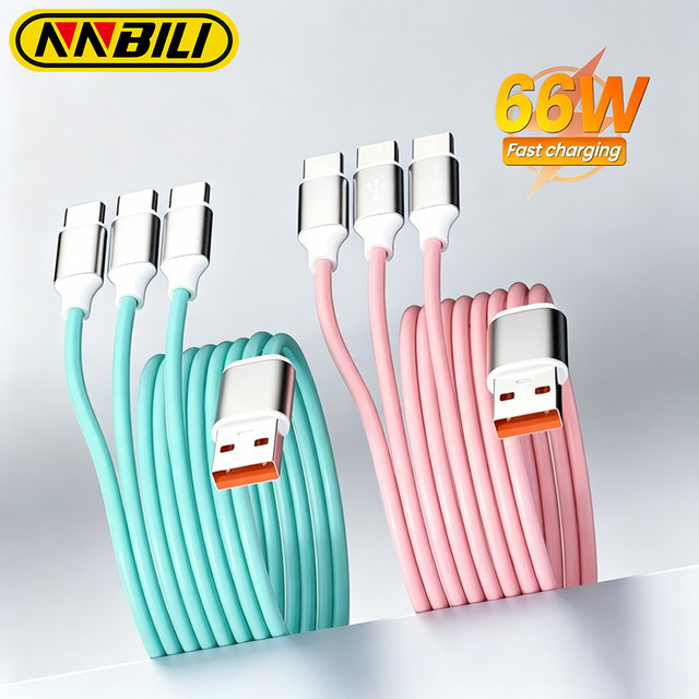 NNBILI 3-in-1 USB-A auf USB-C Schnellladekabel 66W in Grün für Samsung, Xiaomi und Huawei zur Datenübertragung - Bild 1