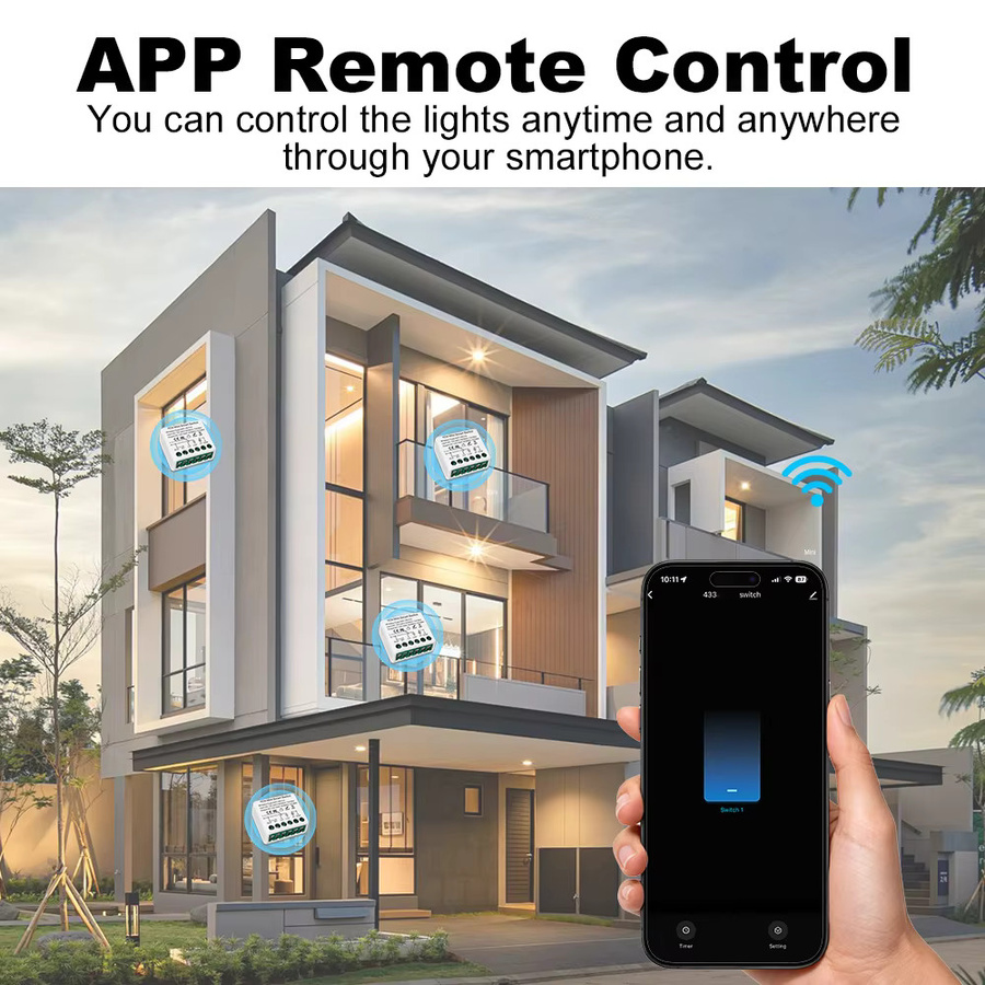 MANHOT Mini Smart DIY Schalter 2-Wege-Schaltmodul mit WiFi und RF433, weißes Smart Relais zur Automatisierung, kompatibel mit Tuya und Google Assistant - Bild 4