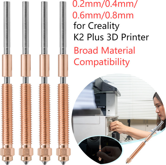 Creality Ganzmetall-Düsenset für K2 Plus 3D-Drucker mit 0,2 mm, 0,4 mm, 0,6 mm und 0,8 mm für hohen Durchfluss und verbesserte Druckeffizienz - Bild 1