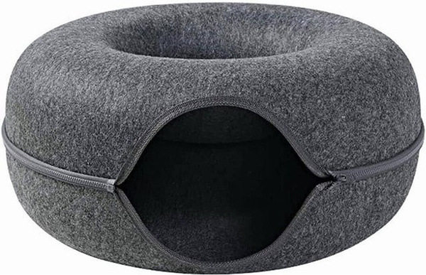 Donut Katzenbett aus Filz von Toys Arts in Dunkelgrau, kratzfestes Katzenbett und Tunnelbett für Katzen, Kaninchen und Kleintiere, Durchmesser: 50 cm
