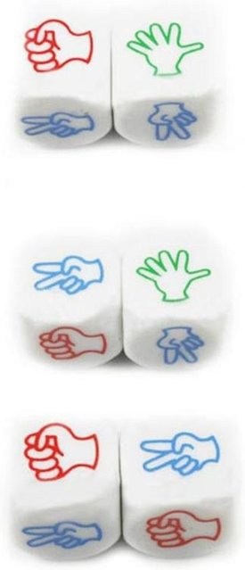 Binchi Fingerratespiel Würfel Schere Stein Papier, 2er-Set, Partyspiel - Bild 1