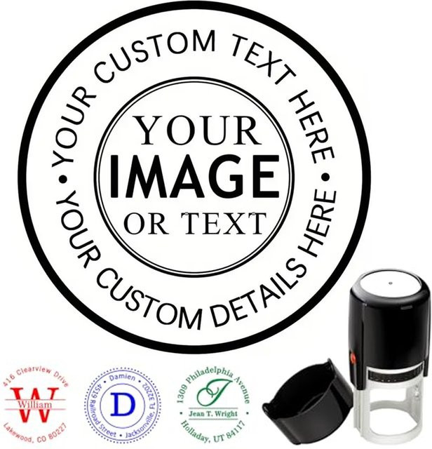 Anpassbarer Selbstfärbender Rundstempel mit Text oder Logo-Design in Schwarz - Bild 1