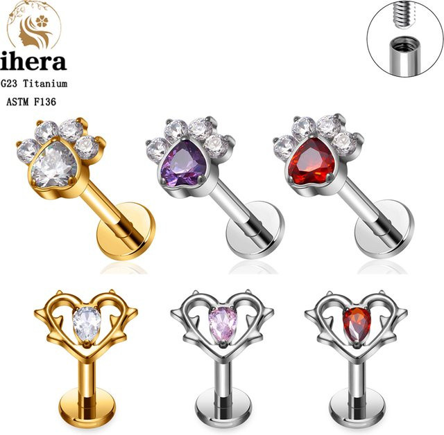ihera Ohrstecker Titan, Herz, Zirkonia, Silber, Unisex - Bild 1