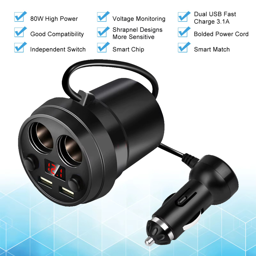 Aramox 120W High-Power Auto Ladegerät mit Dual USB Anschlüssen in Schwarz - Bild 3