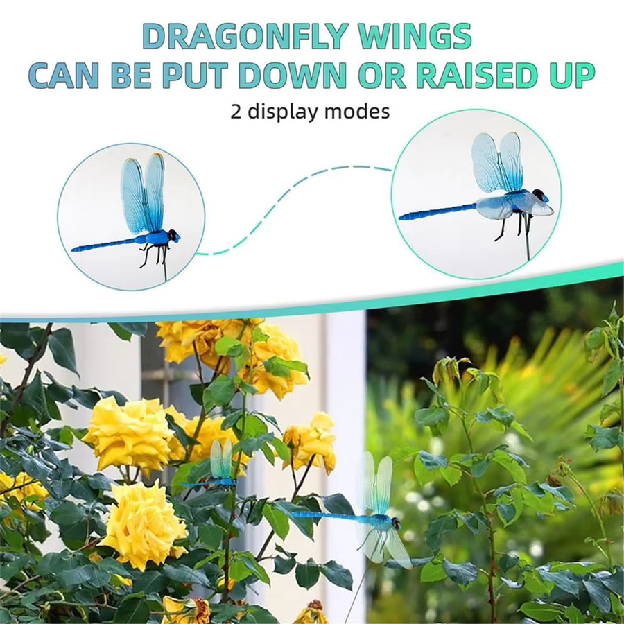 APWIKOGER 4er Set Künstliche Libellen-Clip-Verzierungen aus Kunststoff, Wasserdichte 3D Libellen-Klammern für die Heimdekoration - Bild 2