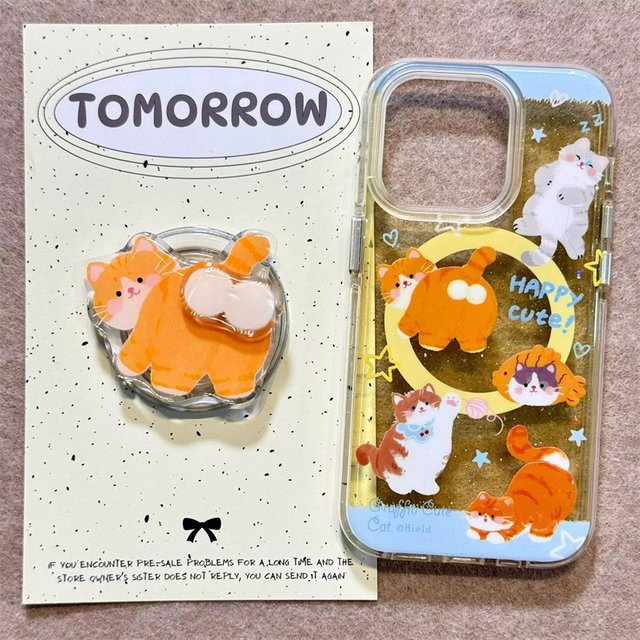 HAPPEE Magnetische Katzen-Handyhülle in Orange mit drehbarer Halterung für iPhone 11 bis iPhone 17 Pro Max, halbtransparent lackiert - Bild 1