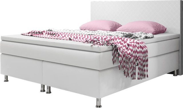 Inter Trading Boxspringbett Madrid in Weiß mit Kunstleder und Bonell-Federkern Matratze B/T/H: 180 x 200 cm - Bild 1