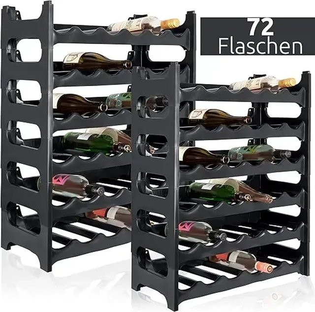 PROREGAL CURVA Weinregal Schwarz mit 12 Ebenen für 72 Flaschen, H x B x T: 144 x 60 x 30 cm - Bild 1