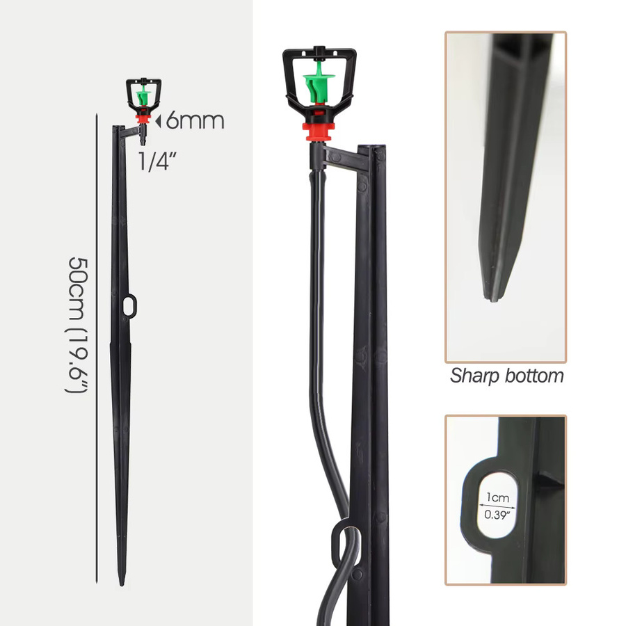 MUCIAKIE 10er Set 360-Grad-Düse Bewässerungssprinkler mit 55 cm Pfahl für 1/4 Zoll Schlauch in Schwarz für Garten und Gewächshaus - Bild 4