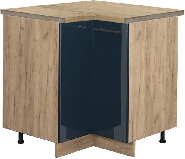 Vicco Eckunterschrank Fame-Line Eiche und Dunkelblau Hochglanz mit Arbeitsplatte Eiche Höhe: 87 cm - Bild 2