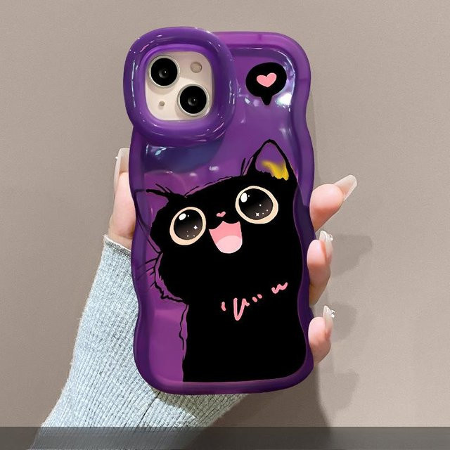 Schlüsselband mit schwarzer Katze und transparente Silikon Handyhülle für Apple iPhone 16 Pro Max, 15, 14, 13 sowie Redmi K50/K50 Pro in Schwarz, Transparent und Lila - Bild 1