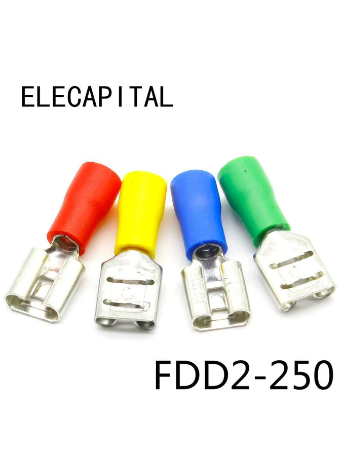 ELECAPITAL 100 Stück FDD2-250 Weibliche Isolierte Elektrische Crimp Terminal für 16-14 AWG Kabelanschlüsse - Bild 2