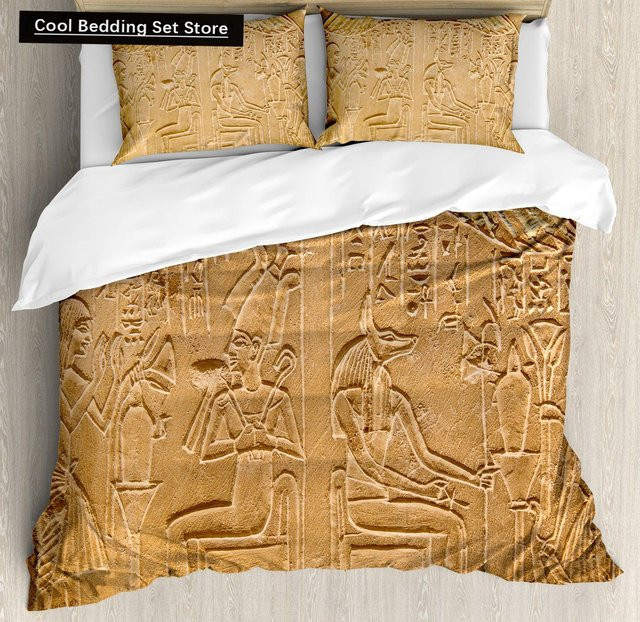 Flylo Bettwäscheset Altes Ägypten Pharao Design in Schwarz und Beige, Bettbezug mit Kissenbezug aus Mikrofaser, B/H: 135 x 200 cm - Bild 1