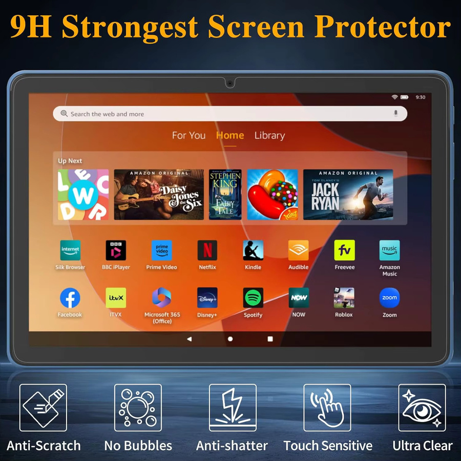 Displayschutzfolie aus gehärtetem Glas für Amazon Fire HD 10 Tablet (13./11. Generation, 2023/2021), Fire HD 10 Plus, Fire HD 10 Kids und Kids Pro, transparent - Bild 2