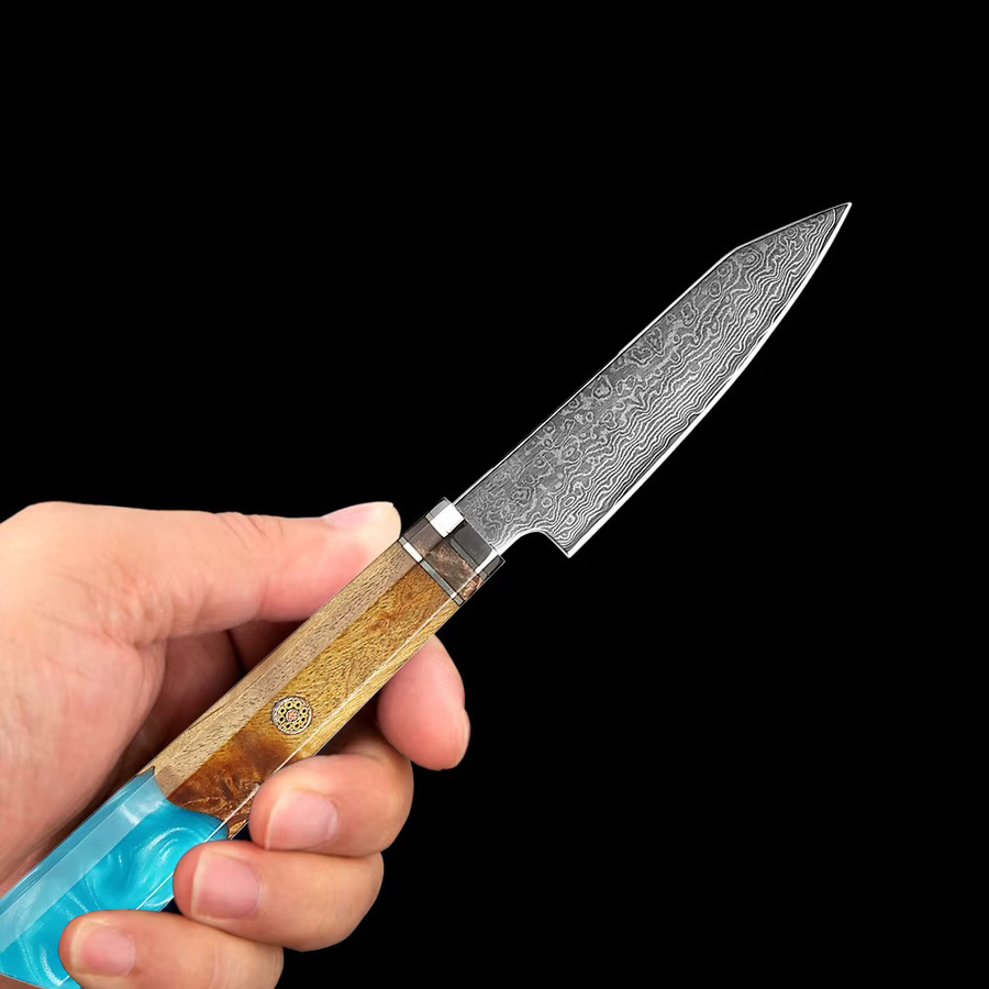 Xituo Japanisches Schälmesser aus Damaststahl in Multicolour mit Holzgriff, Länge: 8,9 cm - Bild 4
