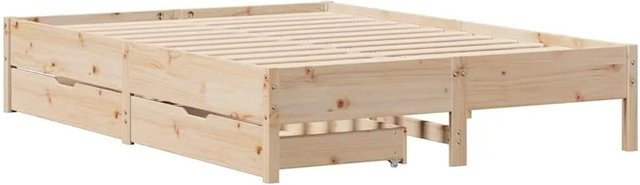 vidaXL Massivholzbett aus Kiefernholz mit Schubladen in Braun, Rustikaler Stil, B/T/H: 140 x 190 x 36,5 cm - Bild 1