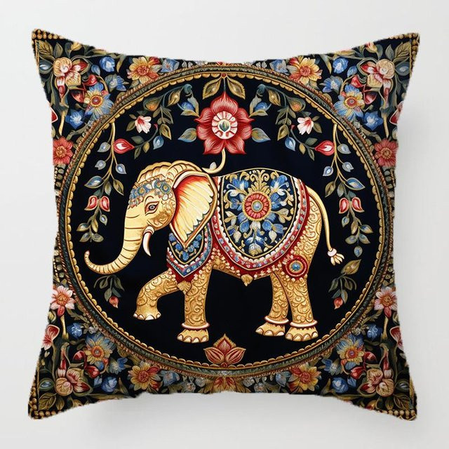 VIKAMA Kissenbezug im Boho-Stil mit Elefanten-Print, Mehrfarbig, B/B: 50 x 50 cm - Bild 1