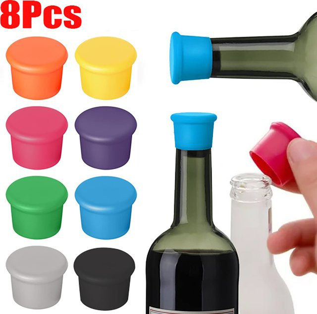 8 Stück wiederverwendbare Weinstopfen aus Silikon in Orange, luftdichte Flaschenverschlüsse für Wein, Bier und Champagner - Bild 1